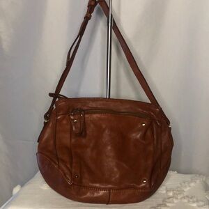 MARTI PONTI Vintage cognac brown genuine leather shoulder handbag.